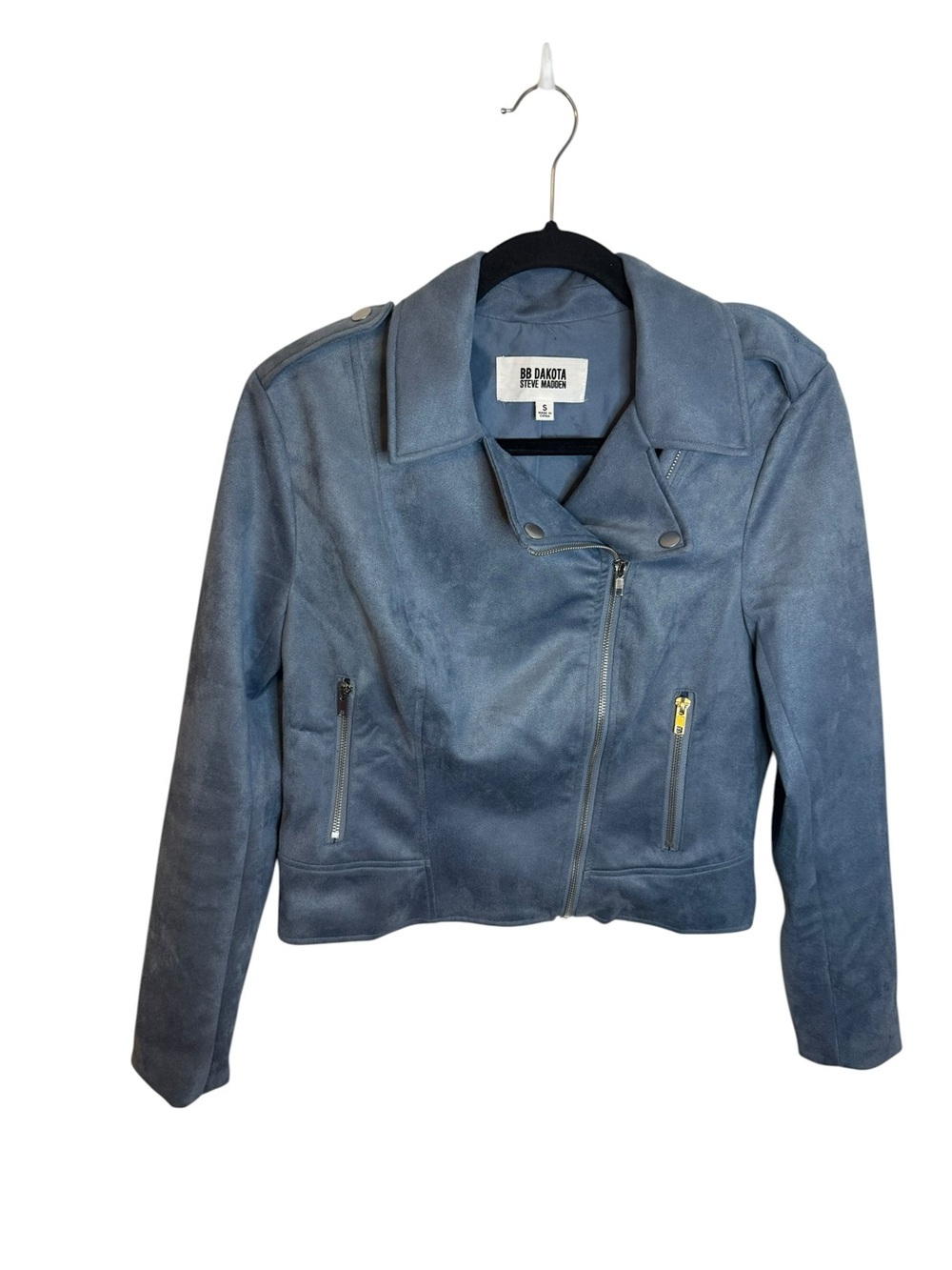 BB Dakota Dusty Blue Faux Suede Moto Jacket